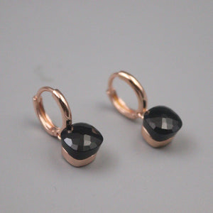 Real Silver 925 Dangle Earrings Agate 18K Rose Plated Huggie 23*12mm
