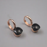 Real Silver 925 Dangle Earrings Agate 18K Rose Plated Huggie 23*12mm