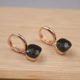 Real Silver 925 Dangle Earrings Agate 18K Rose Plated Huggie 23*12mm