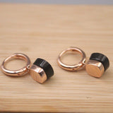 Real Silver 925 Dangle Earrings Agate 18K Rose Plated Huggie 23*12mm