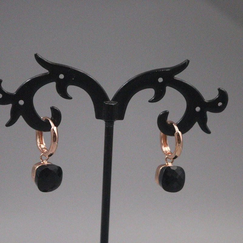 Real Silver 925 Dangle Earrings Agate 18K Rose Plated Huggie 23*12mm