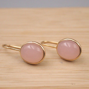 Pink Chalcedony Round Gemstone Dangle Earrings 925 Silver 18K Plated Hook