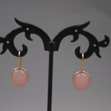 Pink Chalcedony Round Gemstone Dangle Earrings 925 Silver 18K Plated Hook