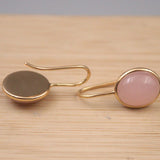 Pink Chalcedony Round Gemstone Dangle Earrings 925 Silver 18K Plated Hook