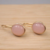 Pink Chalcedony Round Gemstone Dangle Earrings 925 Silver 18K Plated Hook