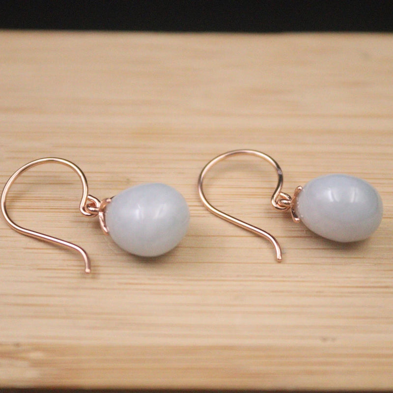 Real Silver 925 Dangle Earrings Light Jadeite Ball 18K Plated National Style