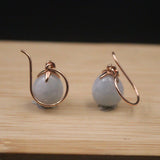 Real Silver 925 Dangle Earrings Light Jadeite Ball 18K Plated National Style