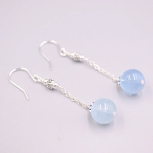 Real Silver 925 Drop Earrings Aquamarine Amazonite Ball Hook