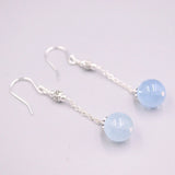 Real Silver 925 Drop Earrings Aquamarine Amazonite Ball Hook