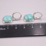 Real Silver 925 Drop Earrings Aquamarine Amazonite Ball Hook