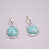 Real Silver 925 Drop Earrings Aquamarine Amazonite Ball Hook