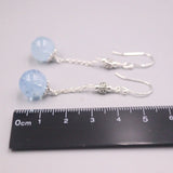 Real Silver 925 Drop Earrings Aquamarine Amazonite Ball Hook