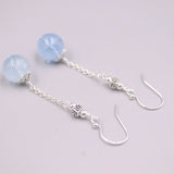 Real Silver 925 Drop Earrings Aquamarine Amazonite Ball Hook