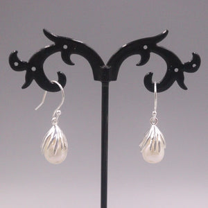 Silver 925 Drop Earrings with Natural Pearl Ball Hook Gift