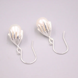 Silver 925 Drop Earrings with Natural Pearl Ball Hook Gift