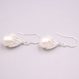 Silver 925 Drop Earrings with Natural Pearl Ball Hook Gift