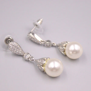 Real Silver 925 Drop Earrings Mother of Pearl Bohemian Zircon Shine