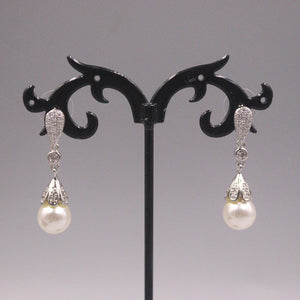 Real Silver 925 Drop Earrings Mother of Pearl Bohemian Zircon Shine