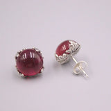 Silver 925 Red Chalcedony Zircon Stud Earrings