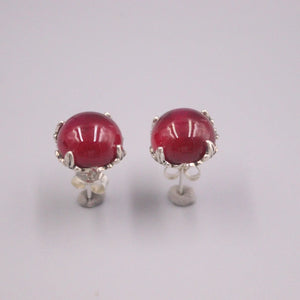 Silver 925 Red Chalcedony Zircon Stud Earrings