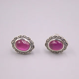 Silver 925 Red Chalcedony Zircon Stud Earrings