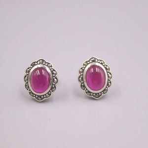 Silver 925 Red Chalcedony Zircon Stud Earrings