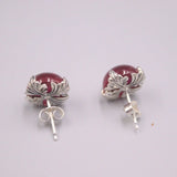 Silver 925 Red Chalcedony Zircon Stud Earrings