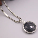 Real Silver 925 Pendant Dark Crystal For Women Wheat Chain Gift
