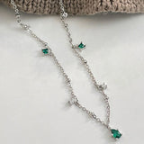 925 Silver Necklace Square/Water Drop Chain Double-layer Band Jewelry