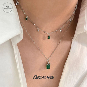 925 Silver Necklace Square/Water Drop Chain Double-layer Band Jewelry