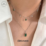 925 Silver Necklace Square/Water Drop Chain Double-layer Band Jewelry
