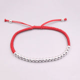 Real Silver Bracelet Red Rope Weave DIY 4mm Bead Knitted Luck Bracelet