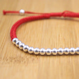 Real Silver Bracelet Red Rope Weave DIY 4mm Bead Knitted Luck Bracelet