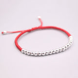 Real Silver Bracelet Red Rope Weave DIY 4mm Bead Knitted Luck Bracelet