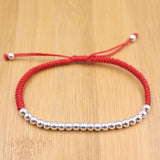 Real Silver Bracelet Red Rope Weave DIY 4mm Bead Knitted Luck Bracelet