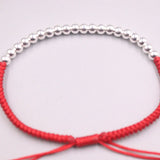 Real Silver Bracelet Red Rope Weave DIY 4mm Bead Knitted Luck Bracelet
