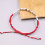 Real Silver Bracelet Red Rope Weave DIY 4mm Bead Knitted Luck Bracelet