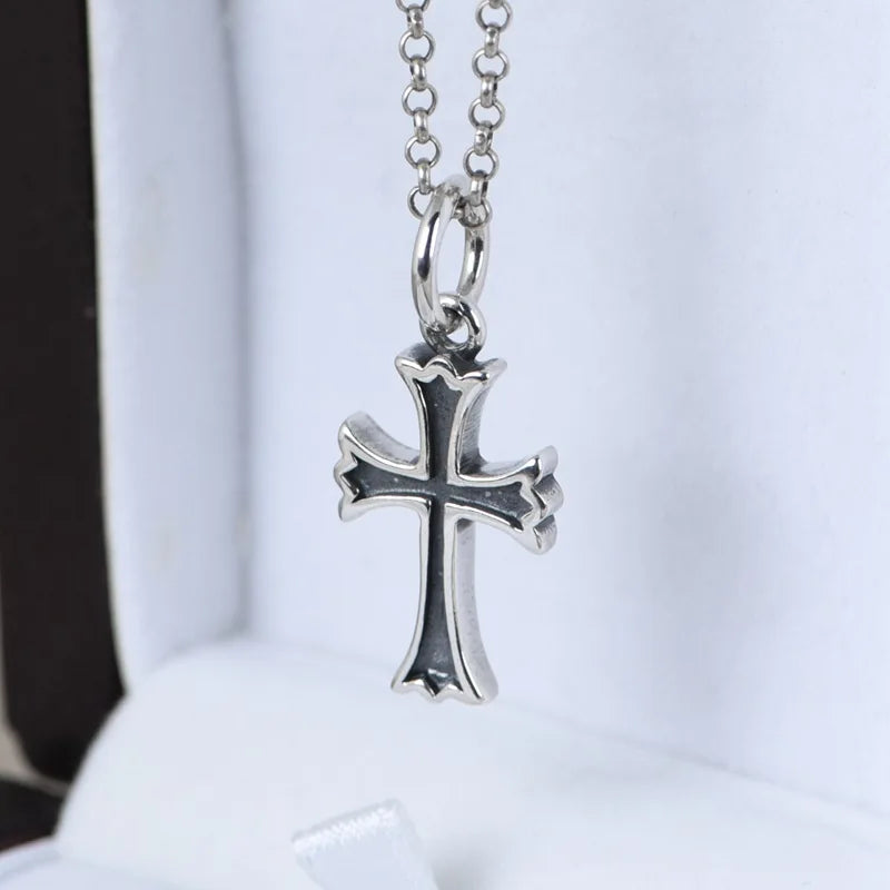 Vintage Small Cross Pendant S925 Sterling Silver Retro Cross Chain Pendants