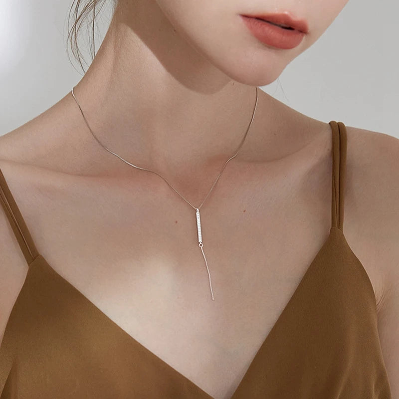 Silver Geometric Tassel Choker Necklace For Women Minimalist Fine Jewelry