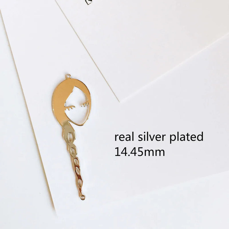 Silver Plated Woman Face Pendant Earring Charms