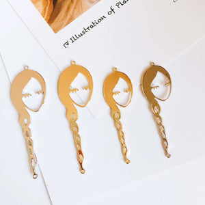Silver Plated Woman Face Pendant Earring Charms