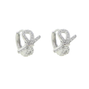 Silver Mini Hoop Earring with Cz Ribbon Shape Round Earring