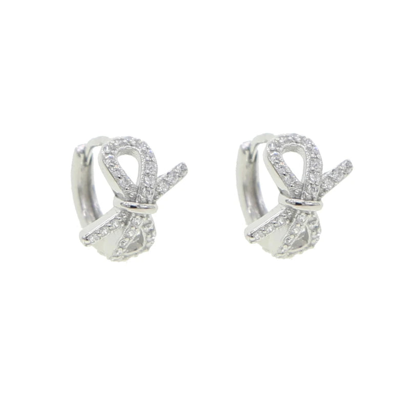 Silver Mini Hoop Earring with Cz Ribbon Shape Round Earring