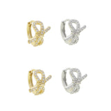 Silver Mini Hoop Earring with Cz Ribbon Shape Round Earring