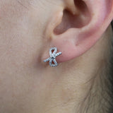 Silver Mini Hoop Earring with Cz Ribbon Shape Round Earring