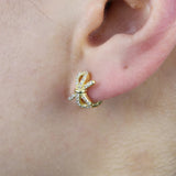 Silver Mini Hoop Earring with Cz Ribbon Shape Round Earring