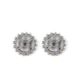 Silver Steam Rock Gear Stud Earrings