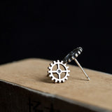 Silver Steam Rock Gear Stud Earrings