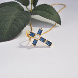 18k Yellow Cross Pendant Necklace Sapphire Pendant