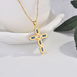 18k Yellow Cross Pendant Necklace Sapphire Pendant